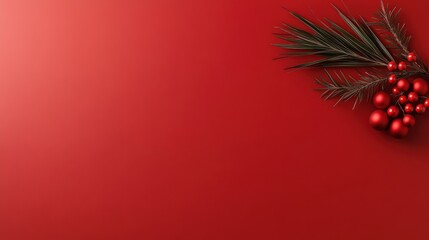 Red Christmas & New Year Top View Background with Copy Space - Festive Decorative Banner
