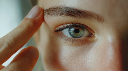Close-up of a human eye and hand