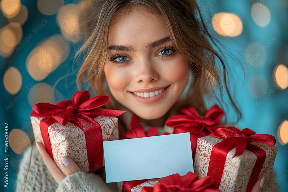 Wall mural portrait of a woman with a gift