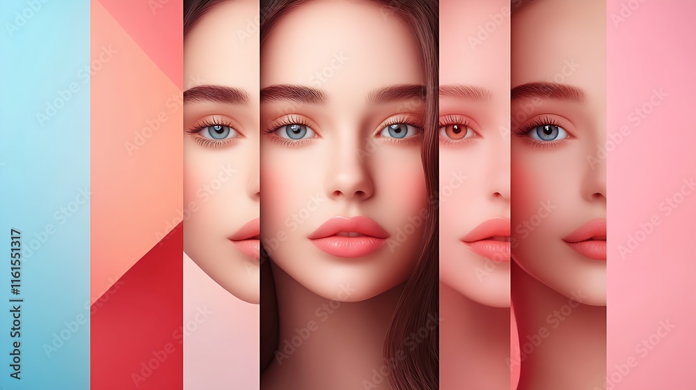 Poster Creative portrait art with vibrant colored backgrounds and unique expressions : Generative AI