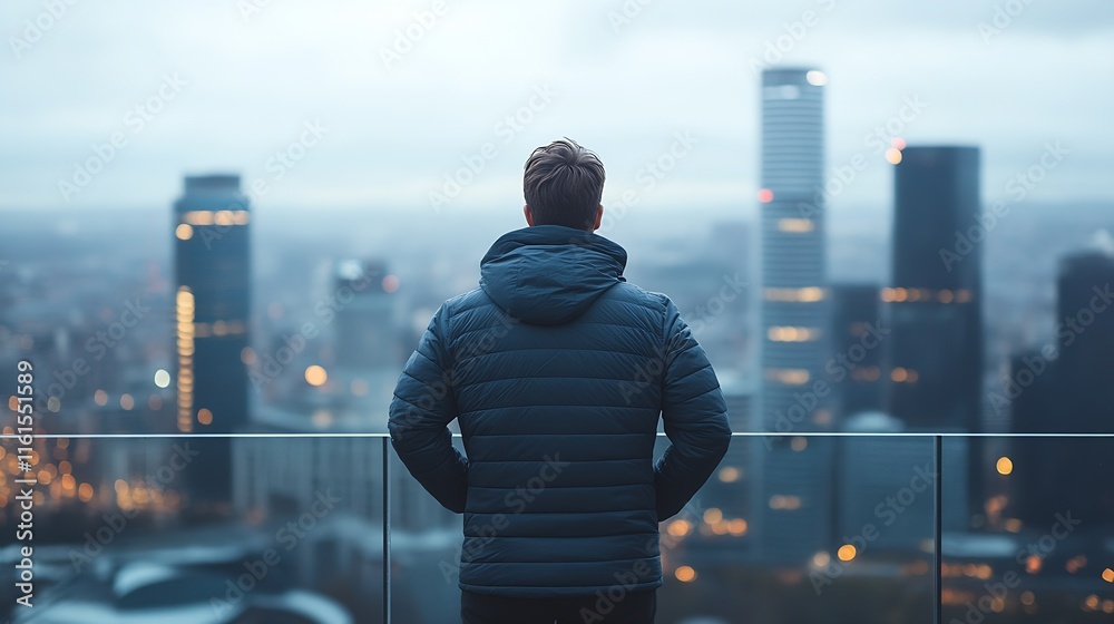 Aufkleber reflective man observing urban cityscape illustrating introspection and future aspirations : generat