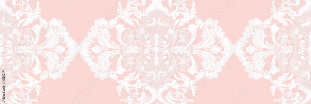 Poster Lace inspired seamless pattern featuring intricate floral designs on a soft pink background. Generative AI