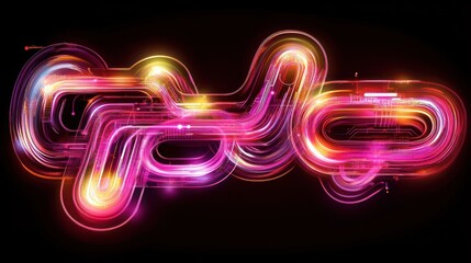 Abstract glowing neon lines forming a complex network pattern on black background.