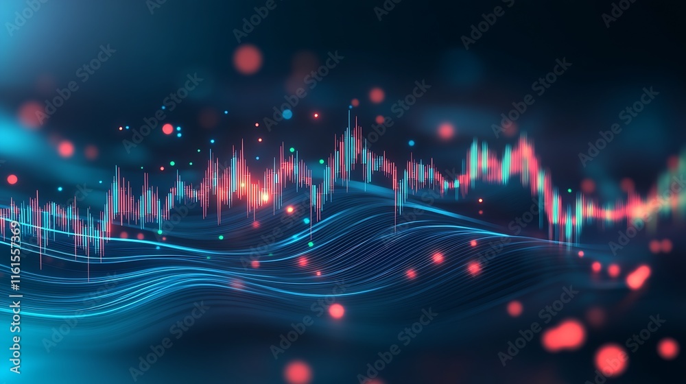 Poster stock market analysis with blue and red graphical elements in modern digital environment : generativ
