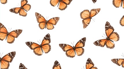 Seamless pattern of orange butterflies on white background. (1)