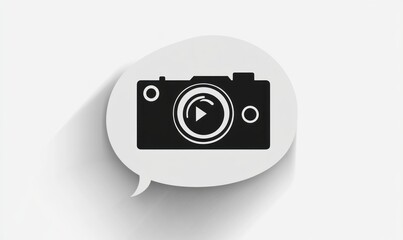Fototapeta premium Black camera icon within speech bubble casting long shadow.