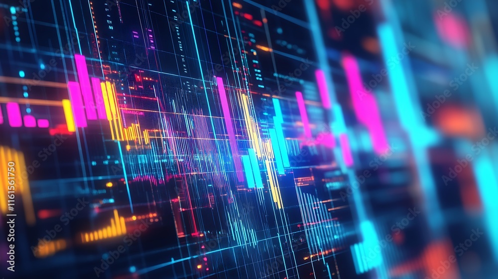 Poster Colorful Financial Data Visualization with Interactive Digital Charts : Generative AI