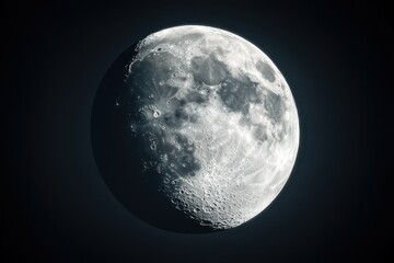 Fototapeta premium A luminous close-up of the half-moon captures its intricate cratered details, with a glowing surface standing out against the black void of space, evoking a sense of celestial wonder
