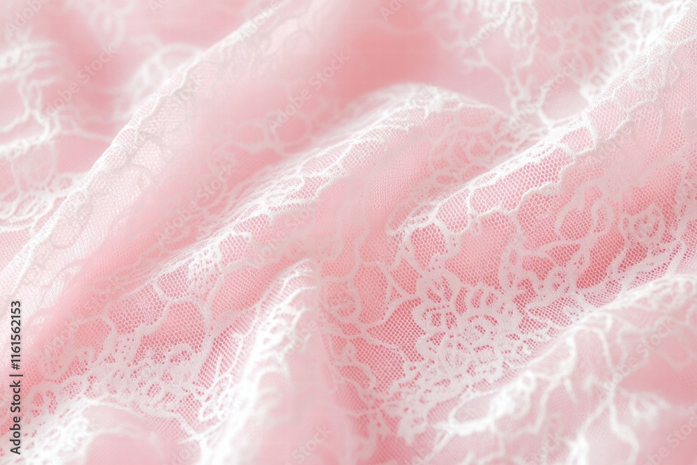 Poster elegant lace inspired seamless pattern on soft pink fabric displaying intricate floral designs and d