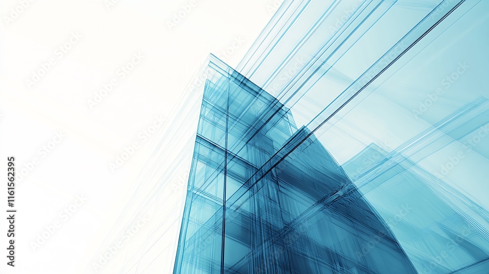 Poster innovative blue geometric architectural abstract with light and perspective effects : generative ai