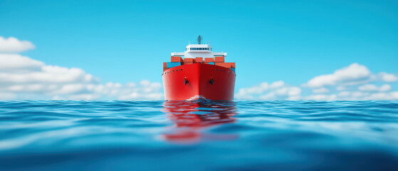 cargo ship with colorful containers floats steadily on calm water, under clear blue sky