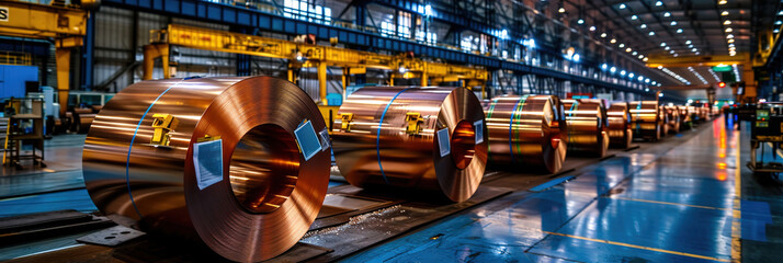 Rolls of steel in the factory, rolls of copper and other non-ferrous metals in the factory