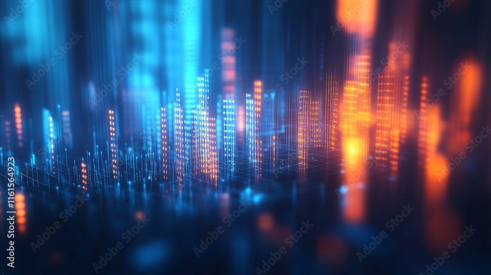 Aufkleber Abstract Digital Technology with Blue and Orange Patterns and Data Visualization : Generative AI