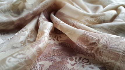 Draped Beige Fabric with Brown Floral Pattern