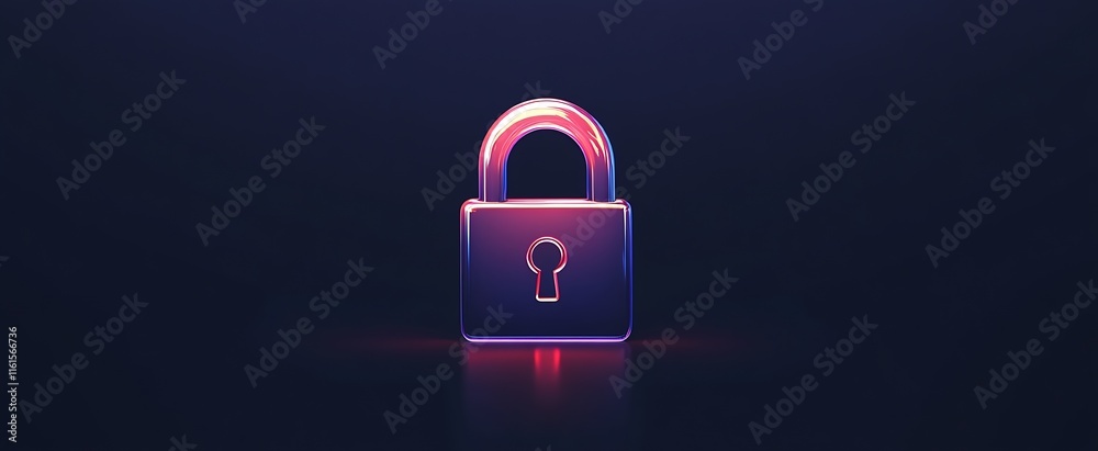 Poster futuristic neon glowing lock symbolizing cybersecurity protection and data safety : generative ai