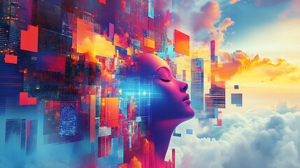 Obraz premium Futuristic Digital Art Depicting Human and Technology Harmonization : Generative AI