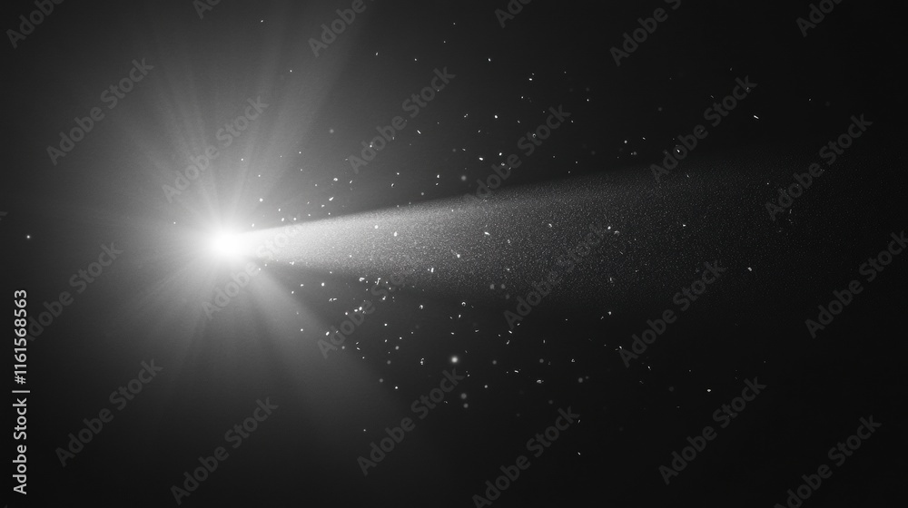 Poster narrow beam of light pierces deep darkness revealing distant particles in a cosmic space. generative