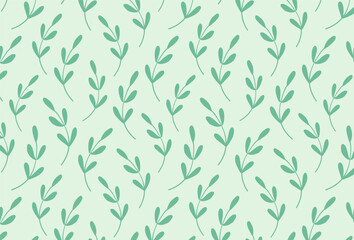Vector botanical background. Seamless pattern with green branches and leaves. Spring and summer prints for printing on fabric, wallpaper, gift wrapping and postcards.