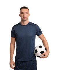 Football player with soccer ball on white background