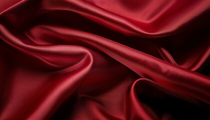 Obraz premium A close-up of flowing, dark red satin fabric