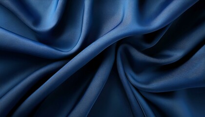 Fototapeta premium A dark blue fabric with smooth, flowing folds, creating a draped, abstract background.