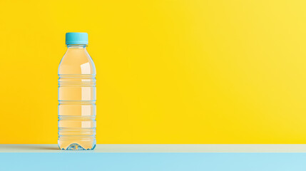 Fototapeta premium clear water bottle stands against bright yellow background, showcasing its refreshing contents