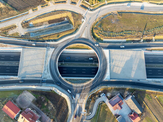 Krakow, Poland. Batowice highway junction on new S52 motorway opened on December 23, 2024. Part of...