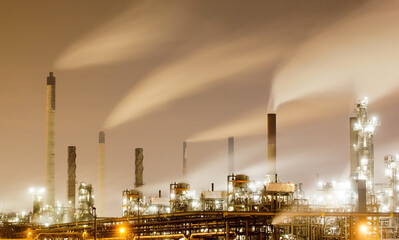Petrochemical tanks at night, The Netherlands