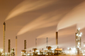 Petrochemical tanks at night, The Netherlands