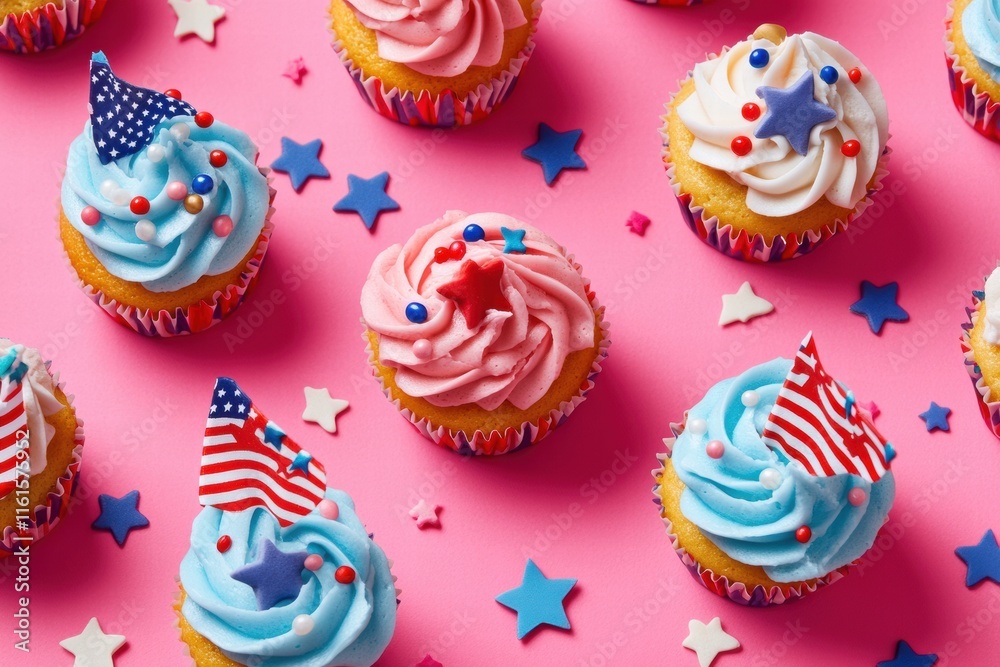 Aufkleber cupcakes adorned with american flags and colorful decorations for a festive celebration. generative 