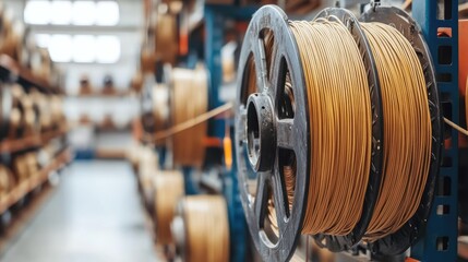Obraz premium Spool of Wire on a Rack in an Industrial Storage Facility