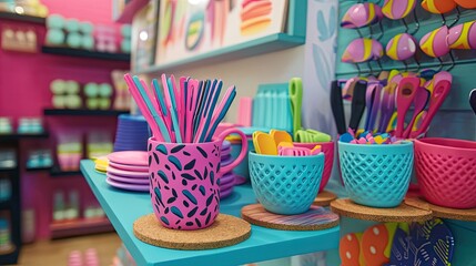 Fototapeta premium Vibrant Kitchenware Display in Colorful Home Goods Store