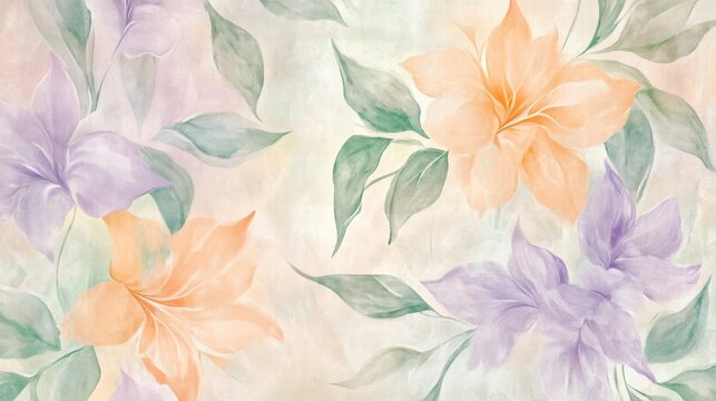 Delicate floral pattern featuring soft pastel flowers and gentle leaves in a serene design for elegant decor ideas. Generative AI