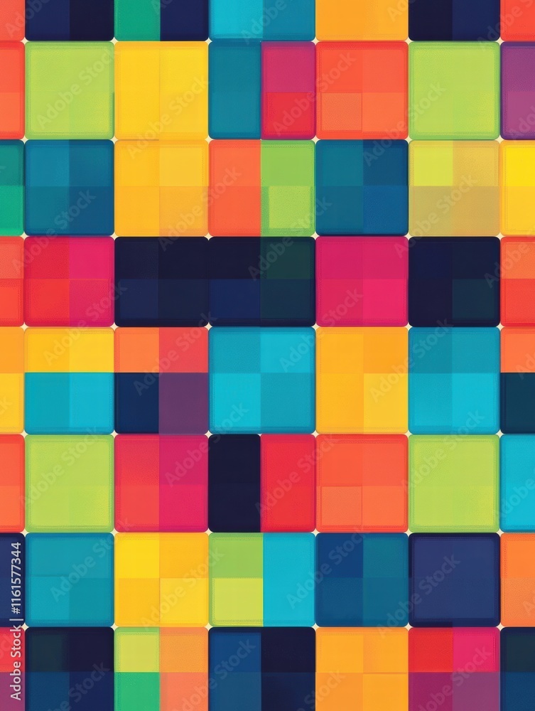 Aufkleber Pixel art seamless pattern showcasing vibrant colors and geometric shapes for creative design applications. Generative AI
