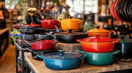 Fototapeta premium Colorful Cookware Display in a Modern Kitchenware Store