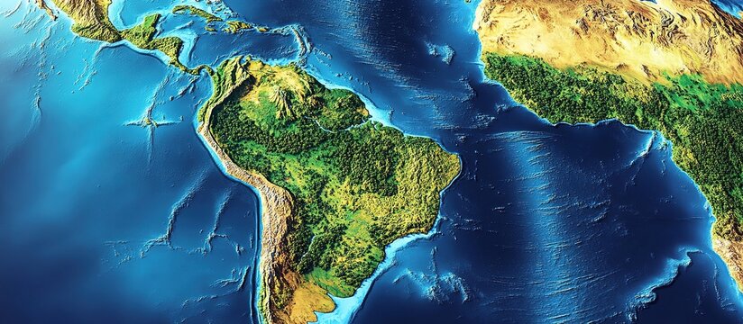 South America relief map with 3D rendering.