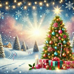 Obraz premium Twinkling Lights Brighten Festive Landscape