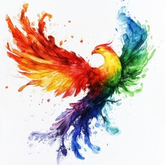 Colorful phoenix bird watercolor painting.