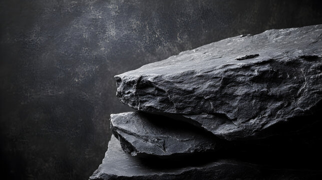 un fondo de piedra material aspero una piedra negra rugosa con espacio de copia
