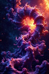 Copper and deep purple hues blend in a mesmerizing, swirling pattern of fractals and cosmic structures, background, universe, fractal