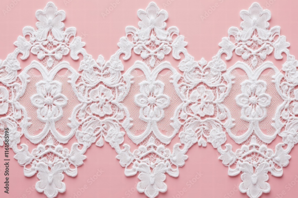 Poster lace inspired seamless pattern showcasing intricate floral designs on a soft pink background for ele