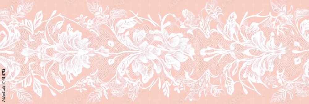 Poster lace inspired seamless pattern with floral elements on a soft pink background creating a delicate an