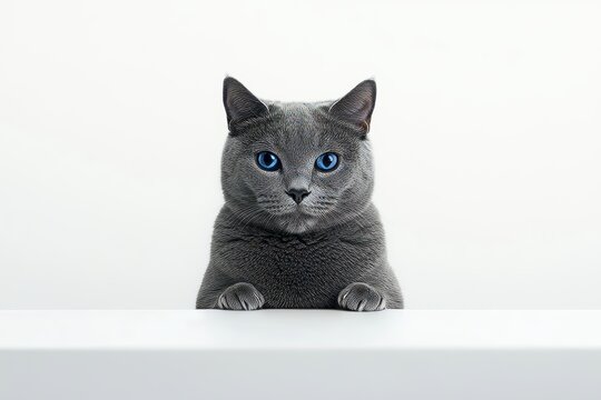 A humorous, large, longhaired grey tabby kitten with enchanting blue eyes. Pets and lifestyle concept. Pretty fluffy cat on a grey background.