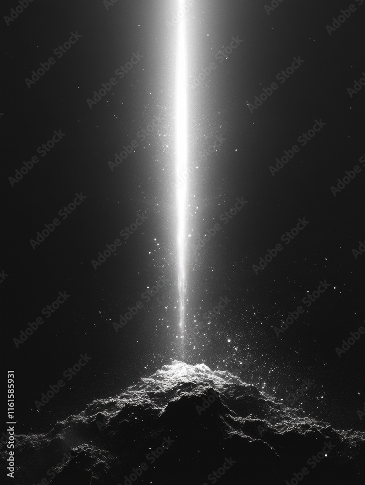 Aufkleber narrow beam of light piercing through darkness onto a textured surface at an unknown location and ti