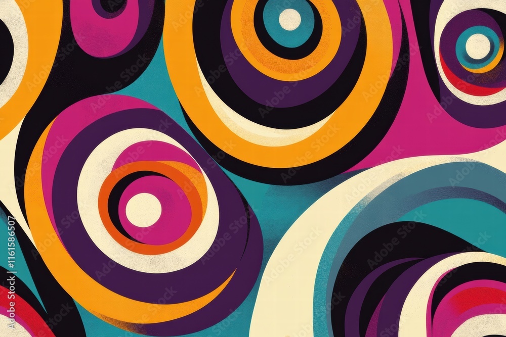 Fototapete Colorful retro spirals create vibrant patterns reminiscent of 70s design aesthetics and styles in a lively setting. Generative AI