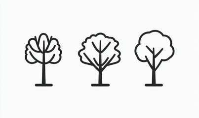Obraz premium Three simple line art tree icons showing growth stages.