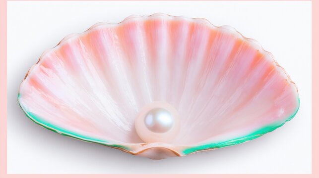 Elegant pink seashell with lustrous pearl on light background