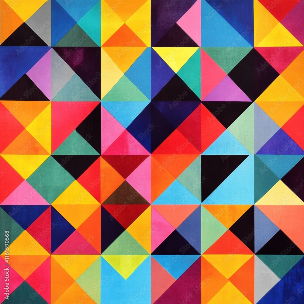Poster Mosaic inspired pattern featuring vibrant triangles in various colors on a textured surface. Generative AI