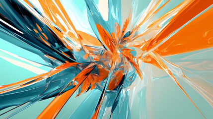 Vibrant fluid explosion of aqua and orange tones in dynamic abstract art. Vesperal. Illustration