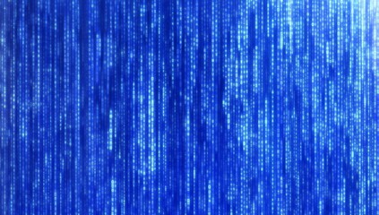 Abstract blue digital matrix with vertical lines and glowing elements.